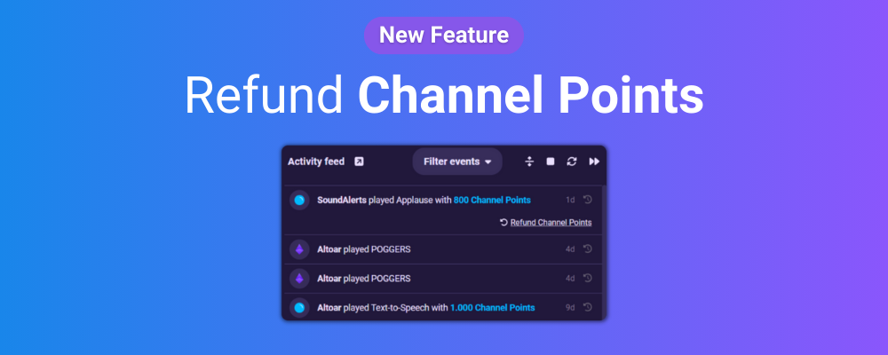 This image shows the Sound Alerts Activity Feed which lets you refund Channel Points with one click.