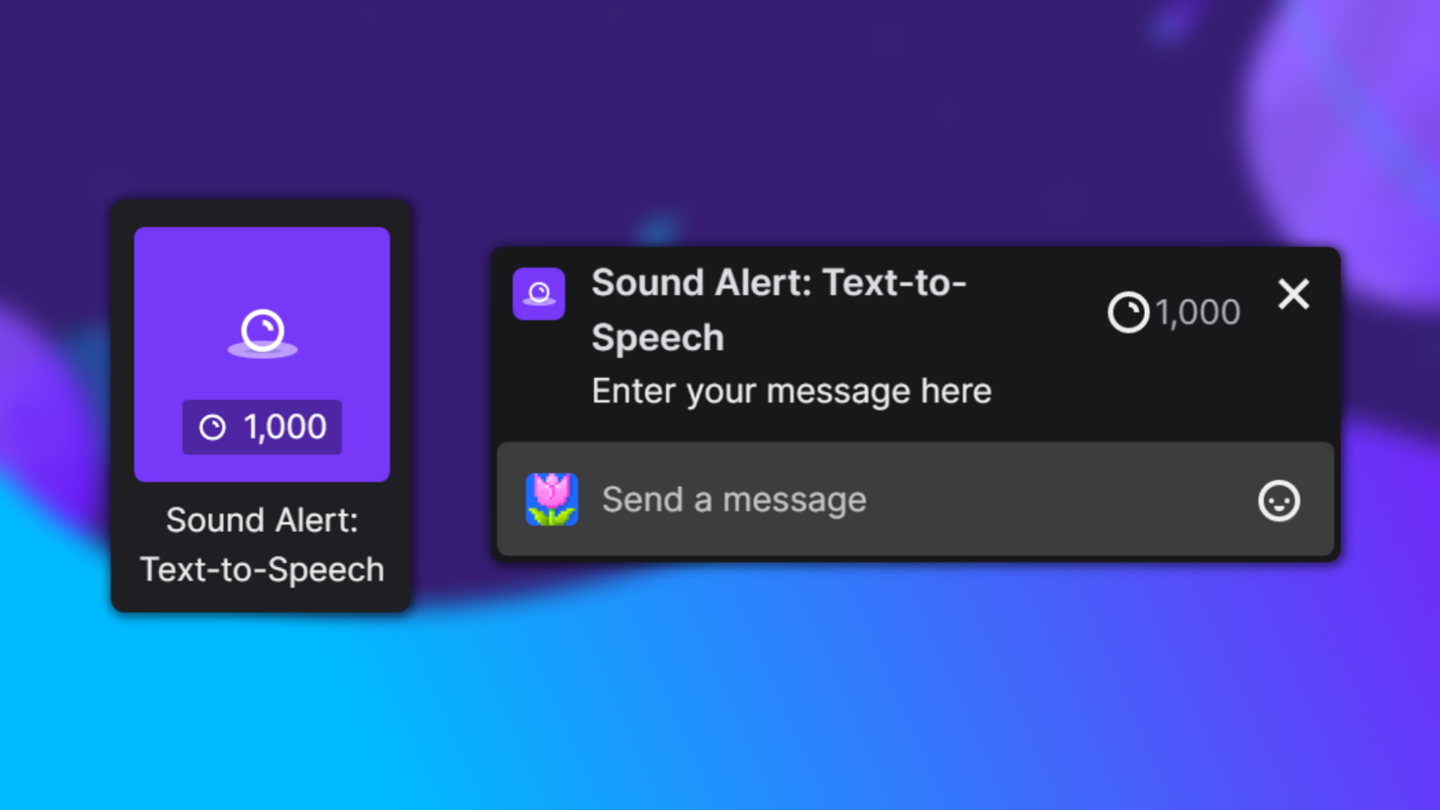 This image shows the Text-to-Speech Channel Points interface of Sound Alerts on Twitch.
