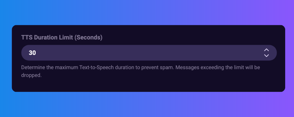 This image shows the TTS limit setting in the Sound Alerts Dashboard settings.