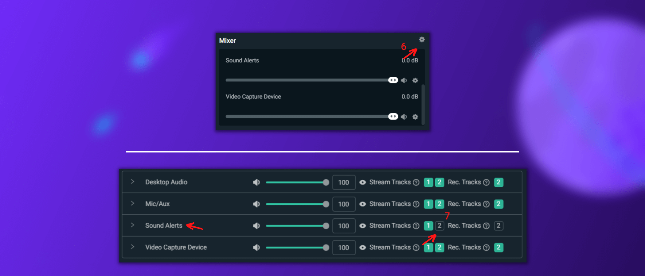 This picture displays the Advanced Audio Properties section of Streamlabs Desktop which needs to be adjusted to mute Sound Alerts in your Twitch VODs.