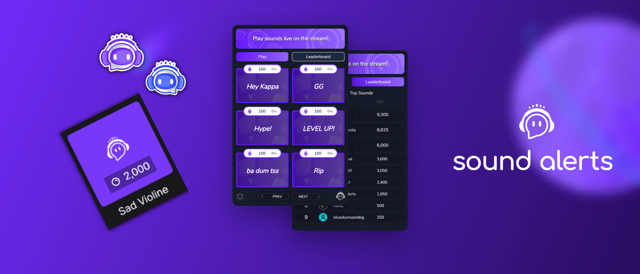 This image shows some of the key features of Sound Alerts such as the Channel Points integration or the Twitch Extension.