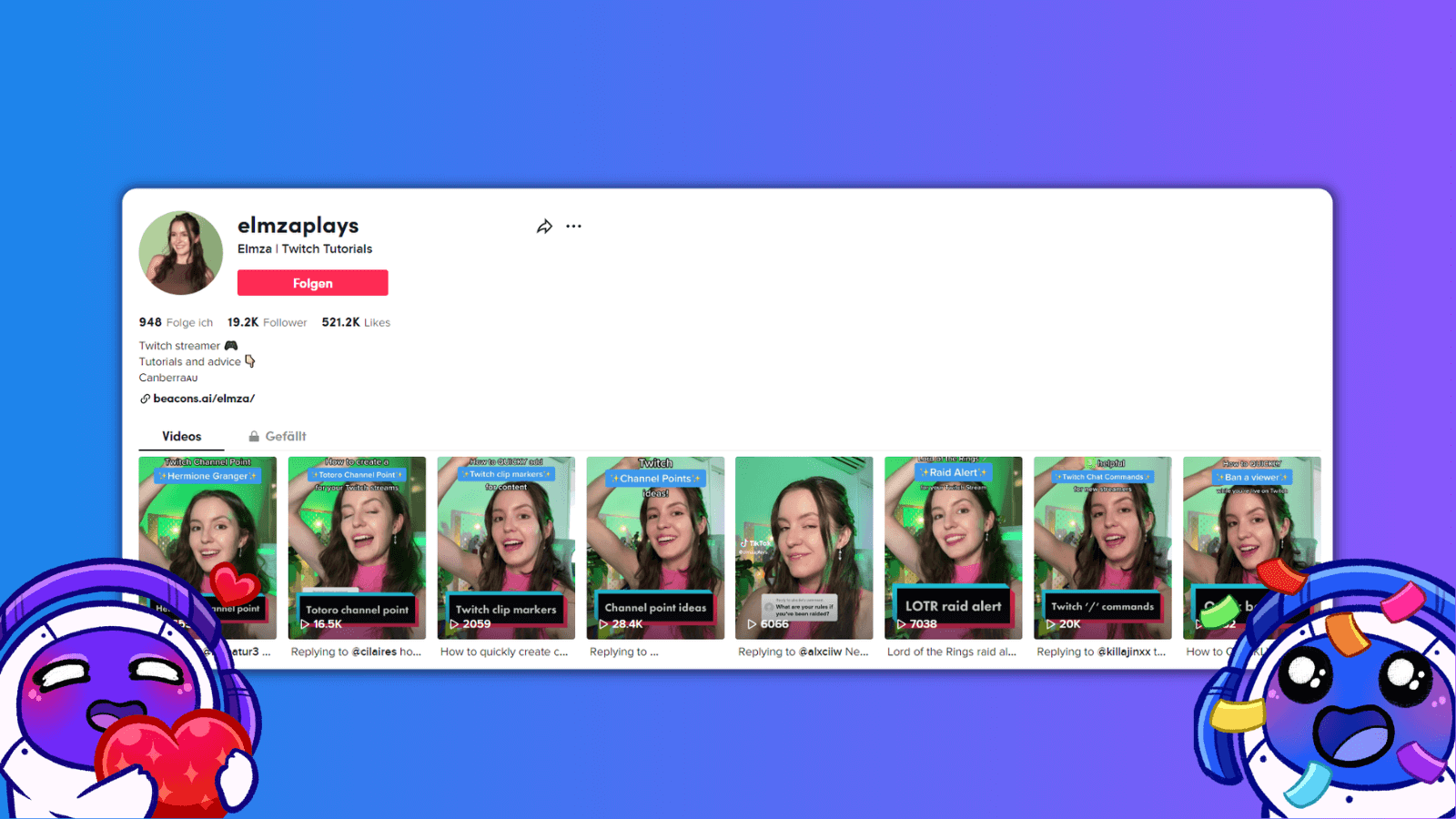 This image shows the TikTok profile of the content creator elmzaplays.