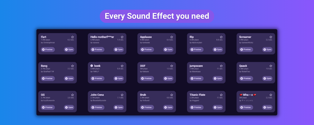 This image shows a list of sound effects available via Sound Alerts on Twitch.