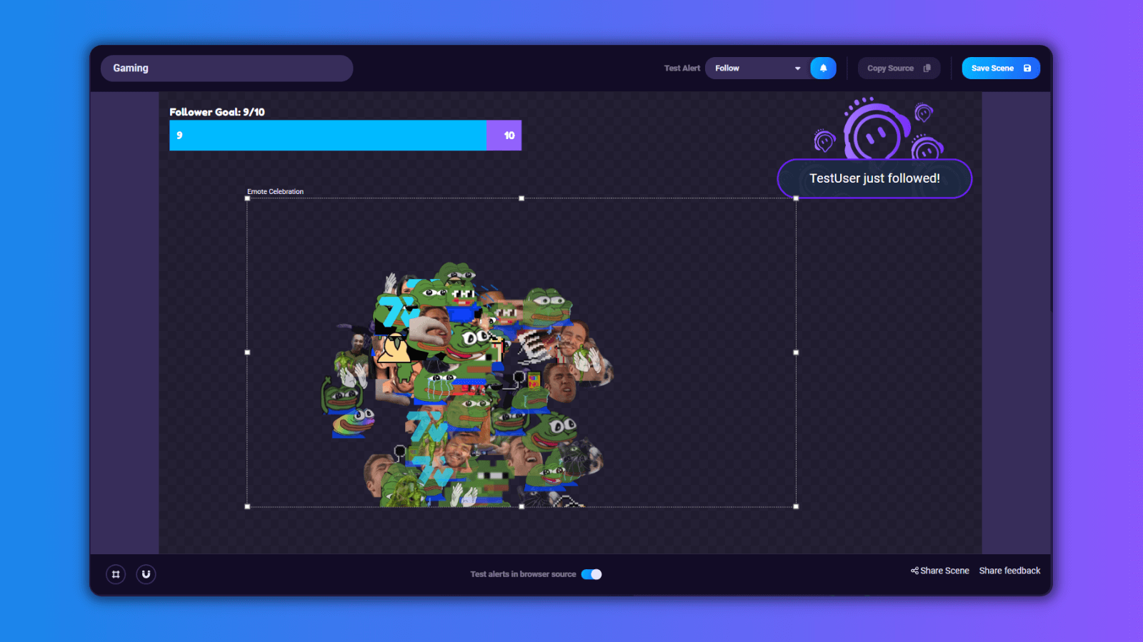 This image shows a preview of the Sound Alerts Scene Editor which includes a variety of free Twitch overlays.