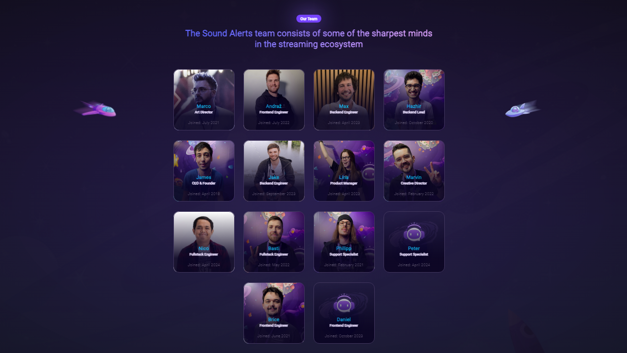 This image shows all team members of Sound Alerts.