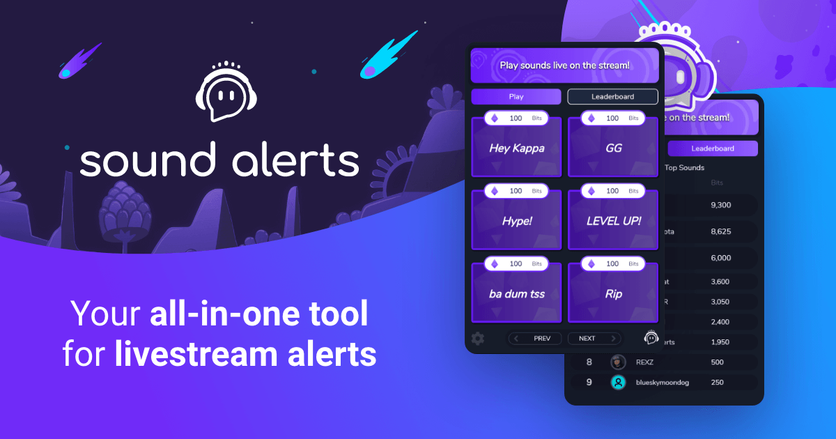 This image shows the tool Sound Alerts which is compatible with console livestreaming on Twitch.