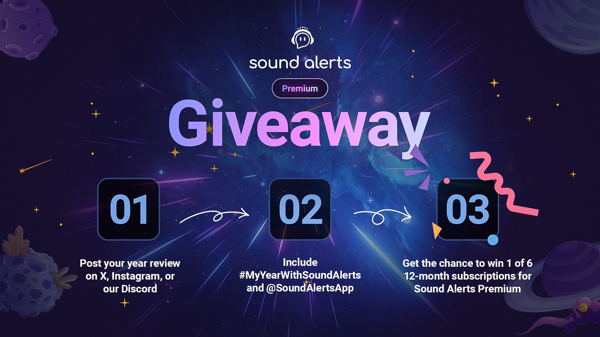 Get the chance to win 12 months of free Sound Alerts Premium