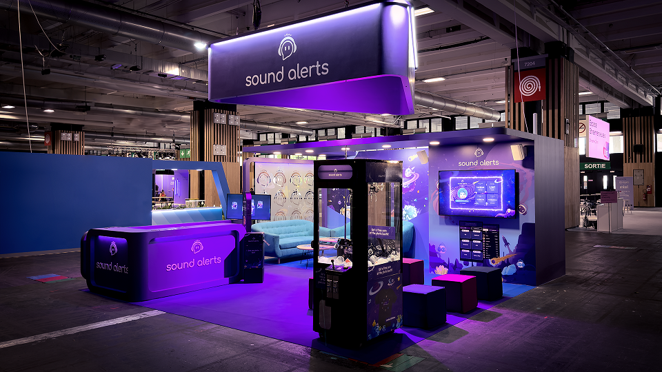 This image shows the Sound Alerts booth at TwitchCon Paris
