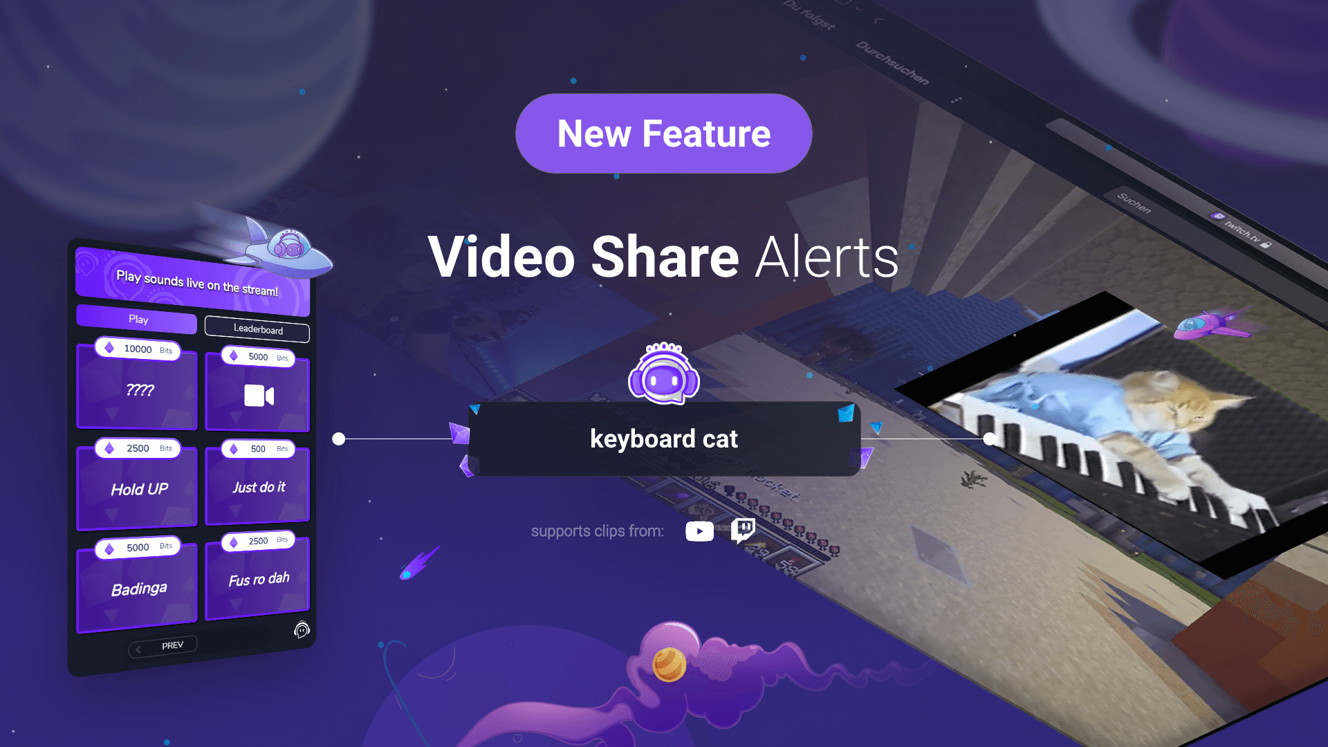 This image shows the UI of the Video Share Alerts feature of Sound Alerts on Twitch.